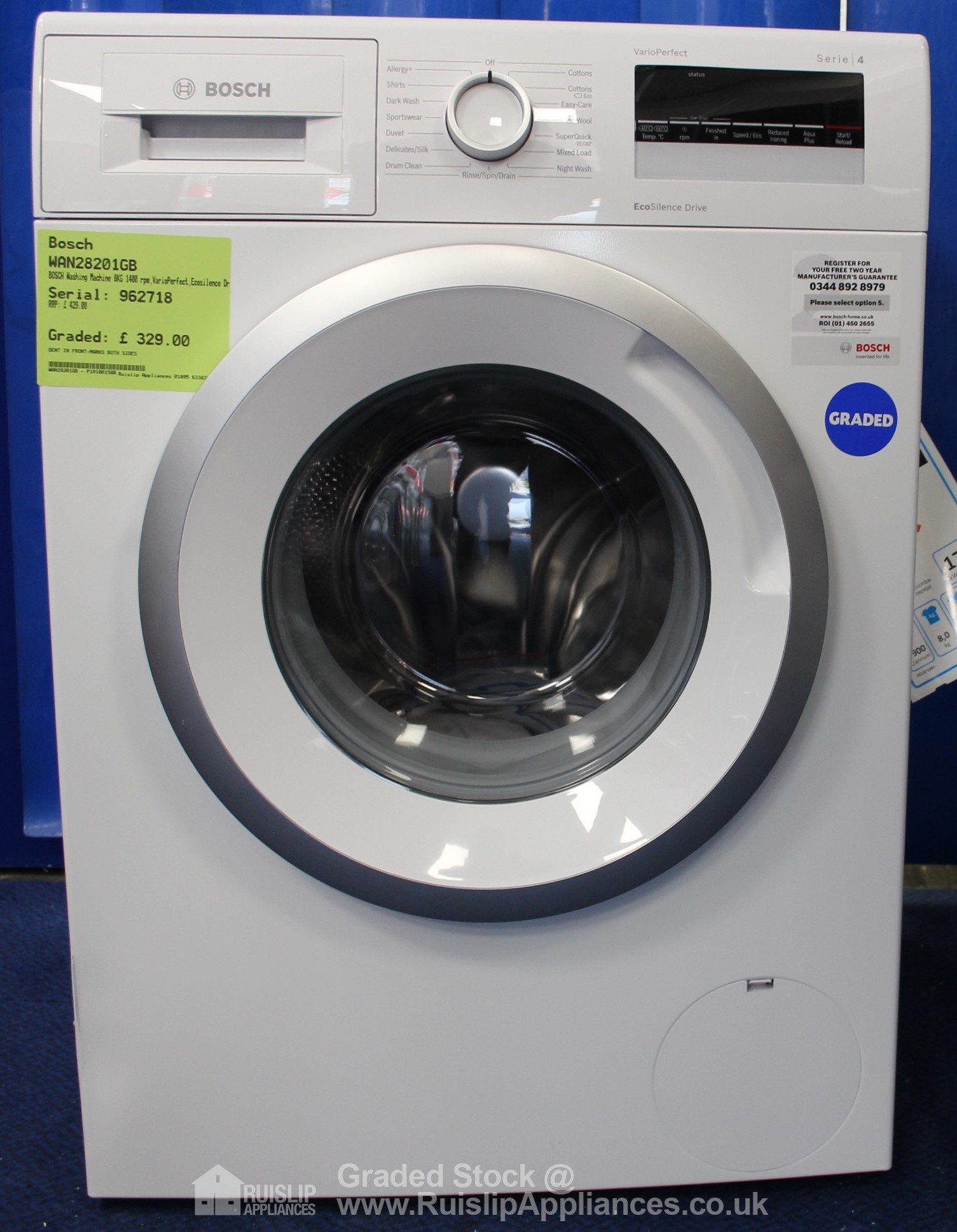 Graded WAN28201GB BOSCH Washing Machine 8KG 1400 Rpm,VarioPerfect,E ...